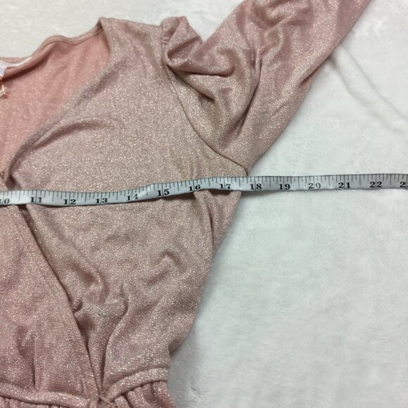 New! LC Lauren Conrad Wrap Dress S Woman Pink Metallic Knit Long Sleeve Ruffle - Picture 8 of 15